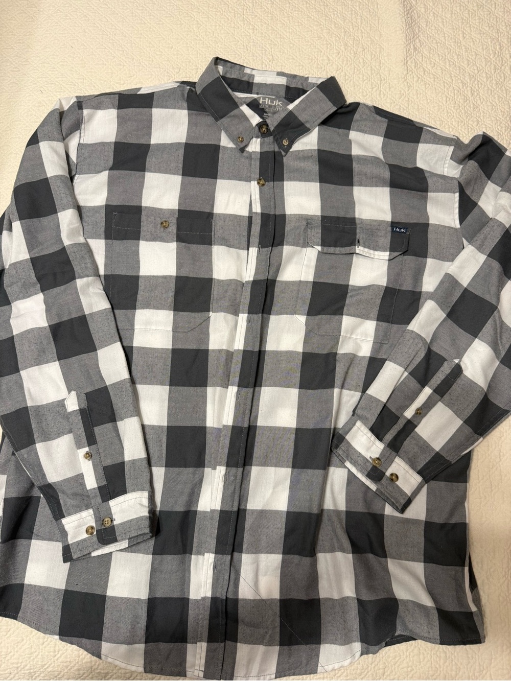 Huk Black & White Buffalo Check Button-Down Shirt size XXL